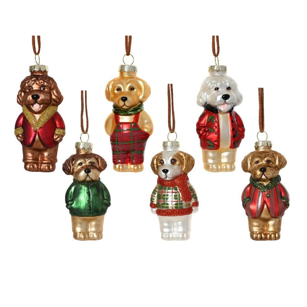 CANI PENDENTI VETRO 6 ASSORTITI H.10.9